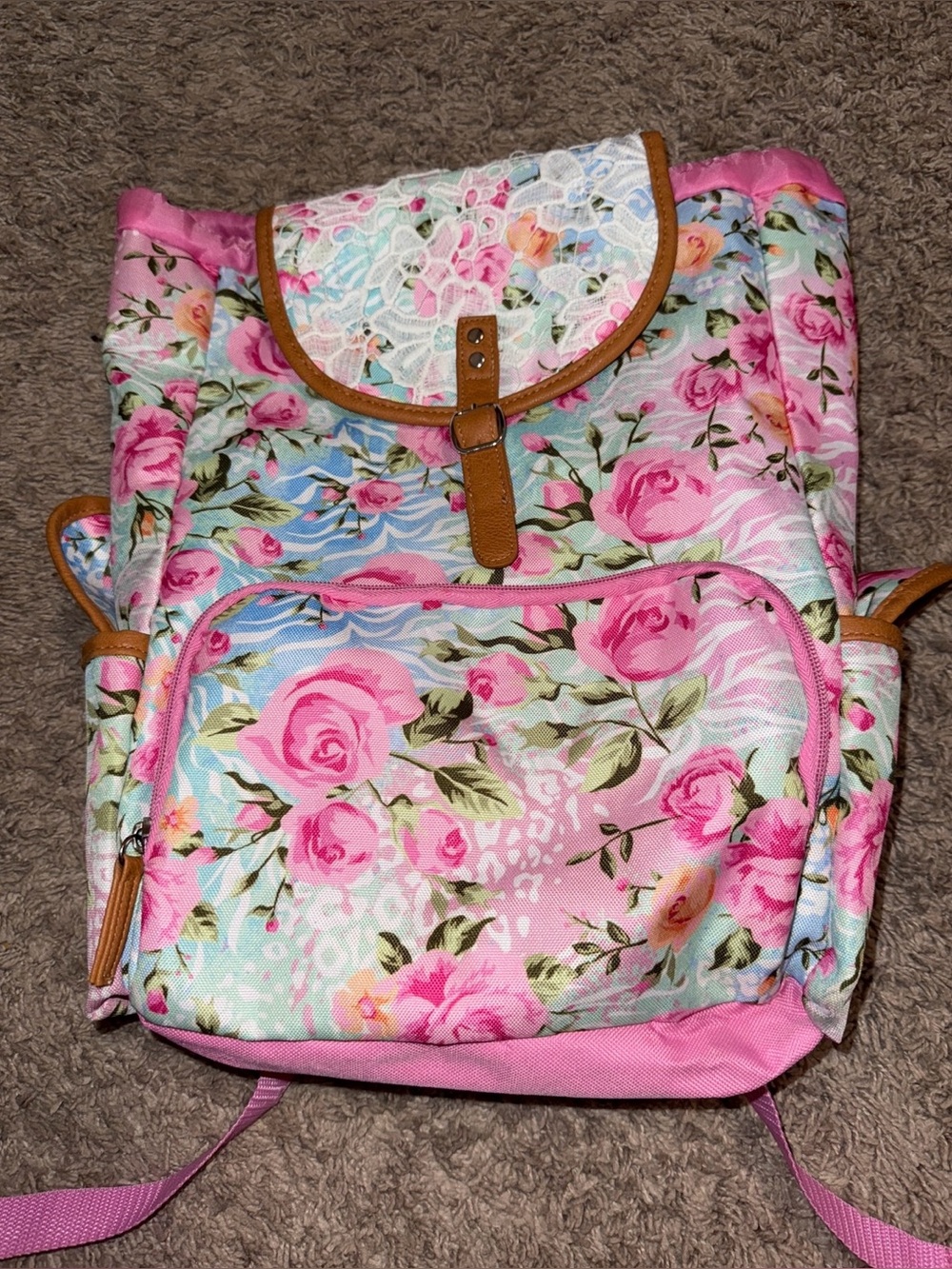 Floral Pink Roses Canvas Backpack